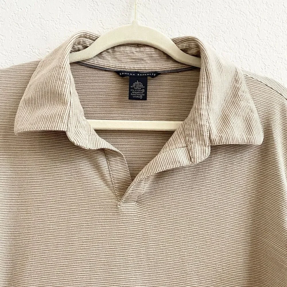 Banana Republic Mens Tan Long‎ Sleeve V-neck Henley Pullover Shirt Large Cotton